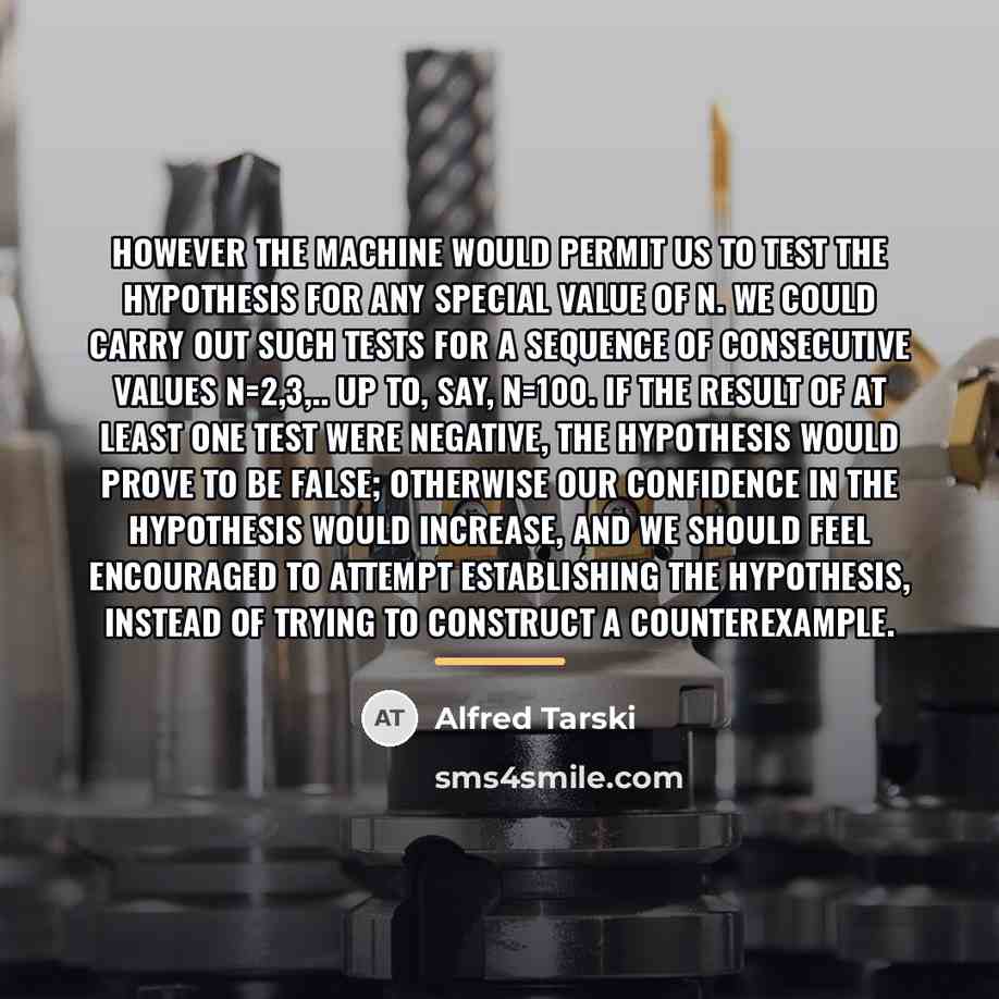 “However the machine would permit us to test the hypothesis…” quote by Alfred Tarski
