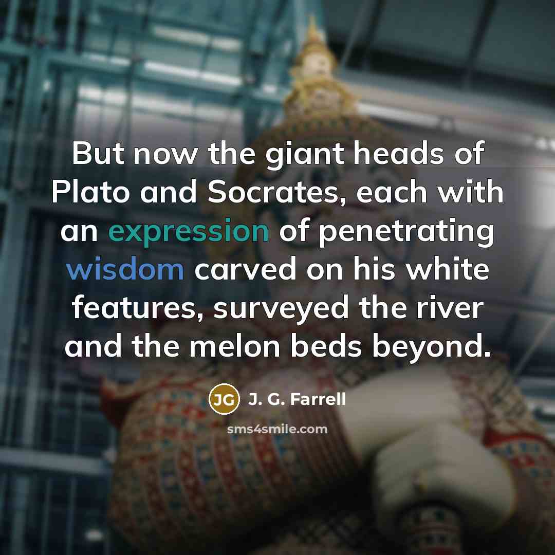 “But now the giant heads of Plato and Socrates, each…” quote by J. G. Farrell