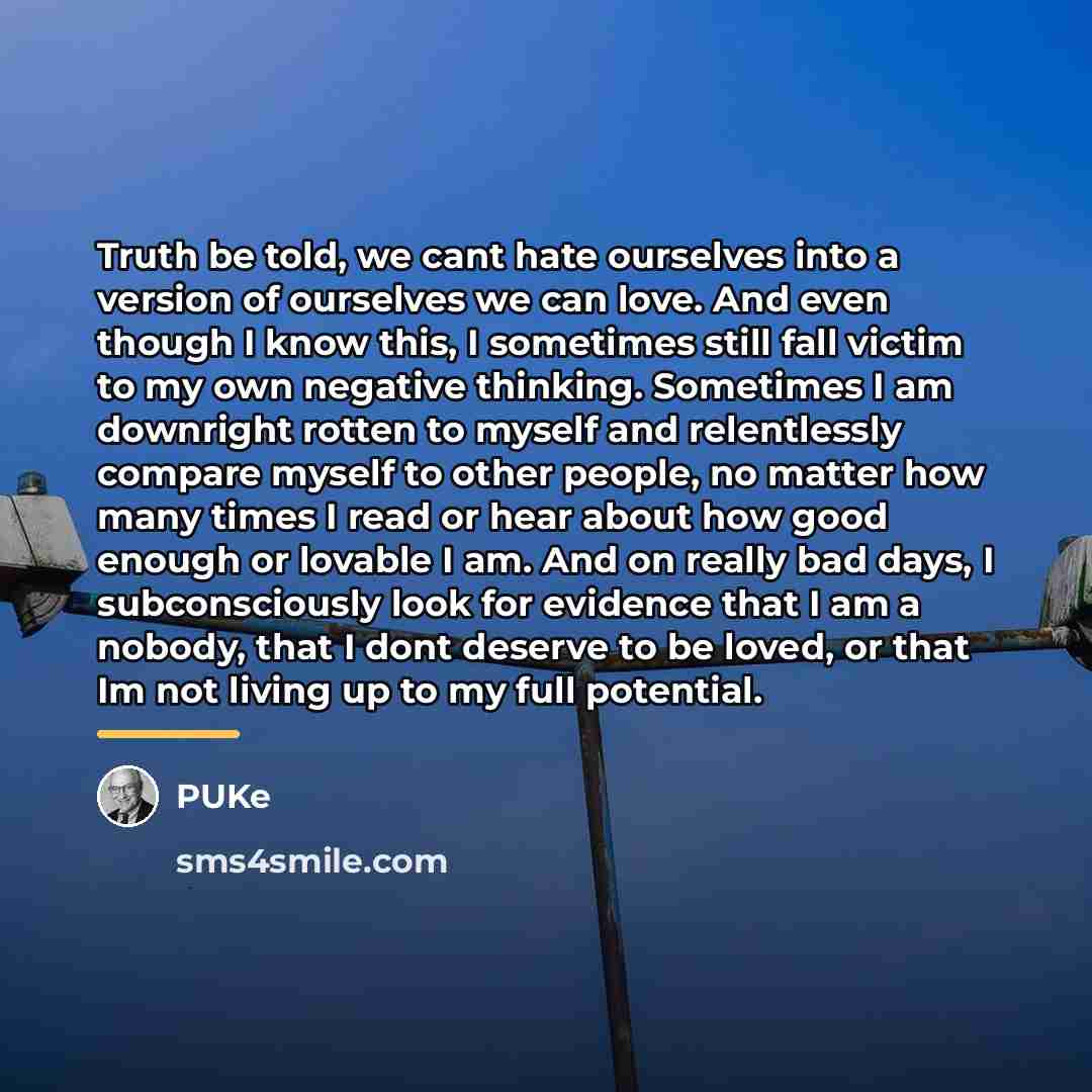 “Truth be told, we cant hate ourselves into a version…” quote by PUKe