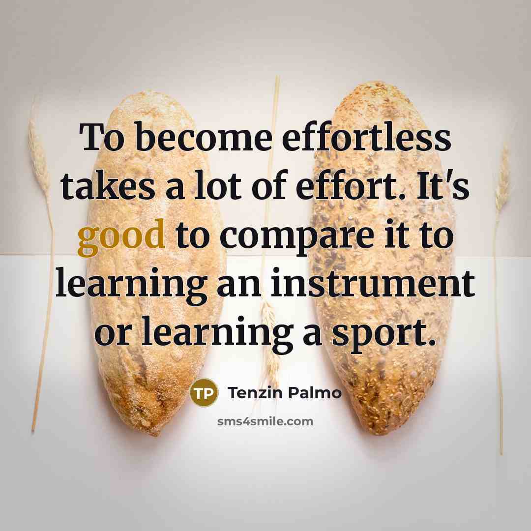 “To become effortless takes a lot of effort. It's good…” quote by Tenzin Palmo