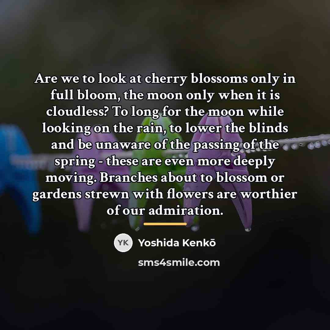 “Are we to look at cherry blossoms only in full…” quote by Yoshida Kenko