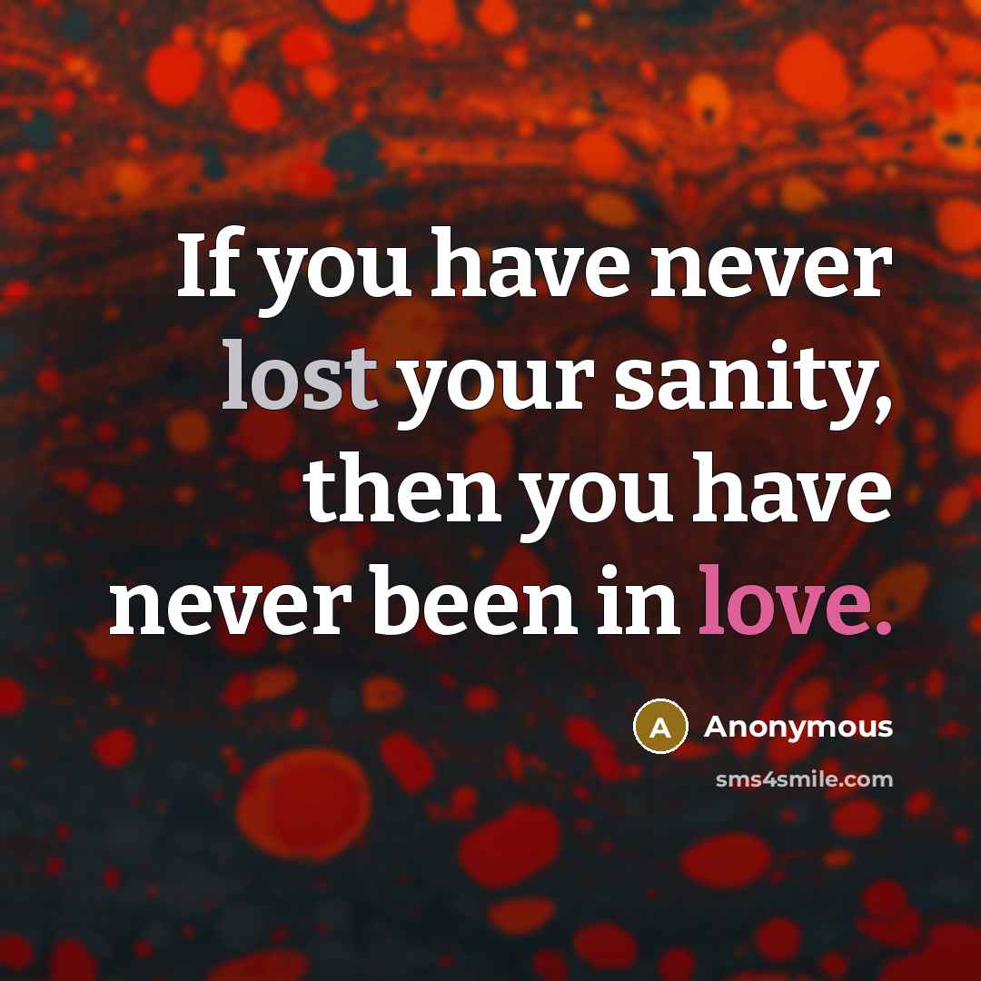 “If you have never lost your sanity, then you have never been in love.” quote by Anonymous