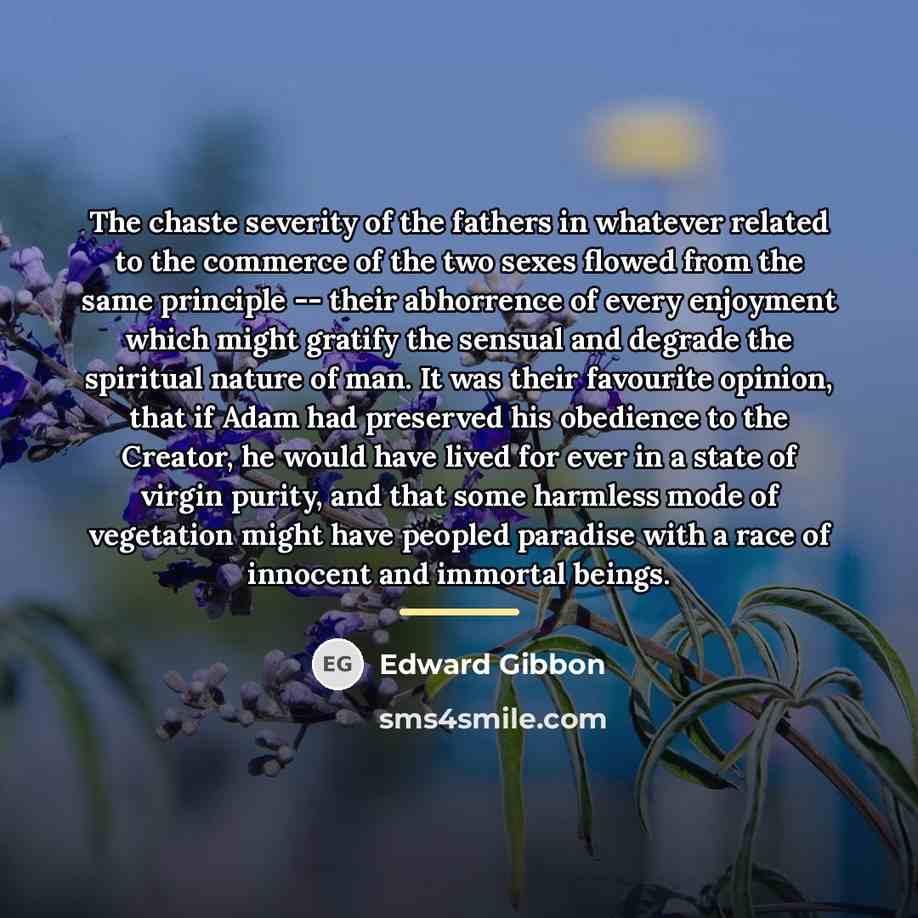 “The chaste severity of the fathers in whatever related to…” quote by Edward Gibbon