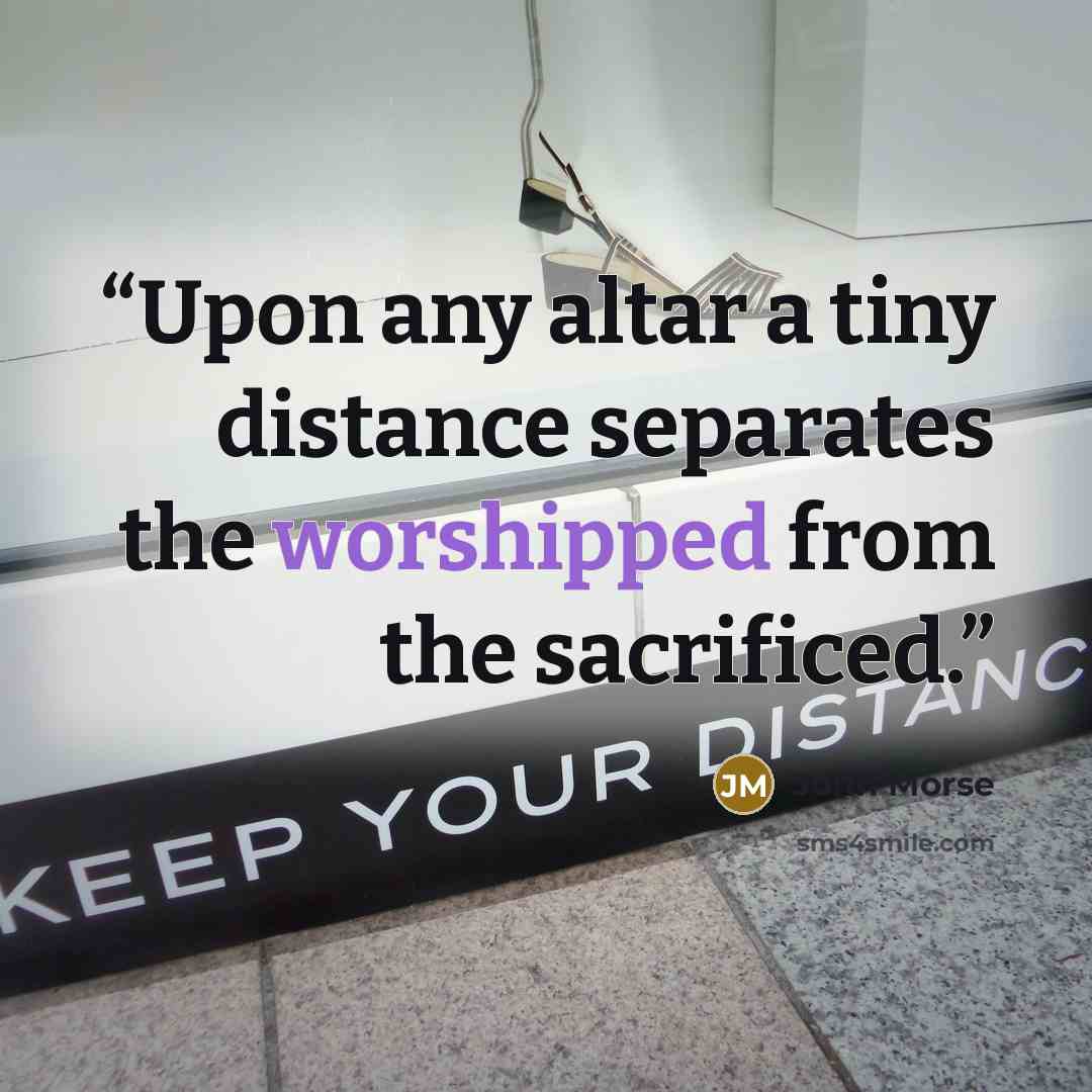 “Upon any altar a tiny distance separates the worshipped from the sacrificed.” quote by John Morse