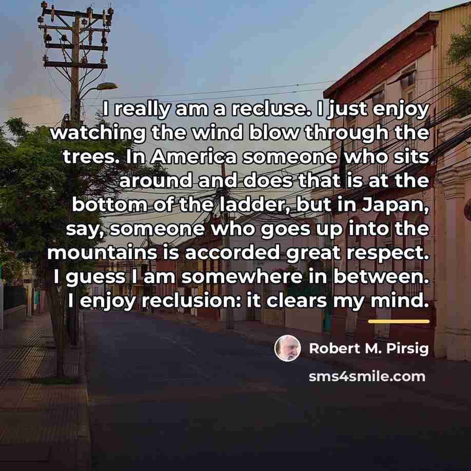 “I really am a recluse. I just enjoy watching the…” quote by Robert M. Pirsig