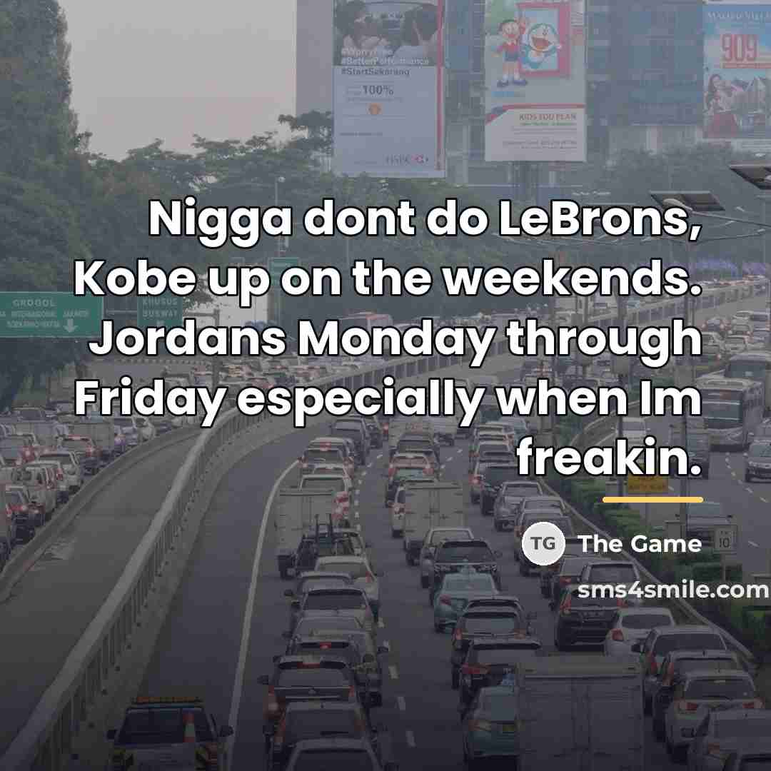 “Nigga dont do LeBrons, Kobe up on the weekends. Jordans…” quote by The Game