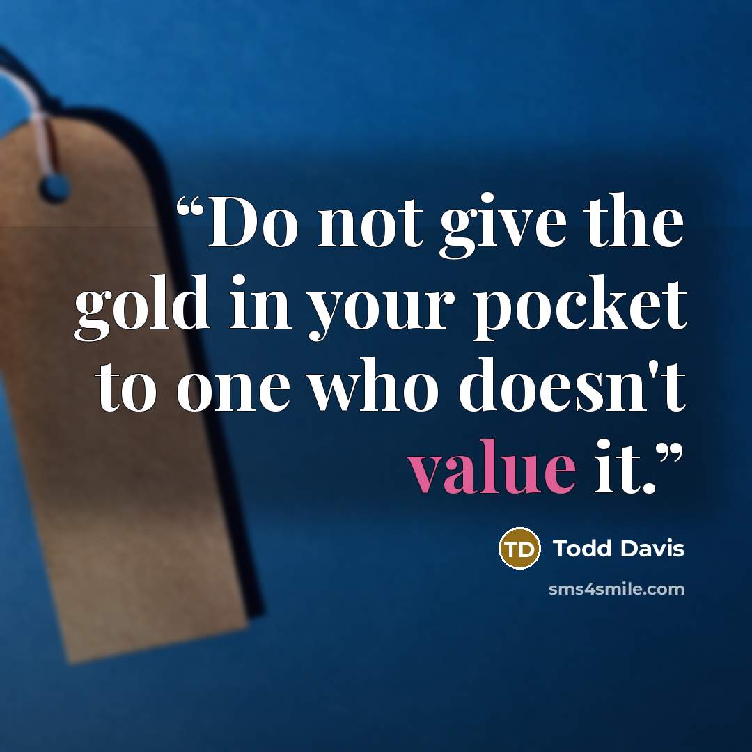 “Do not give the gold in your pocket to one who doesn't value it.” quote by Todd Davis
