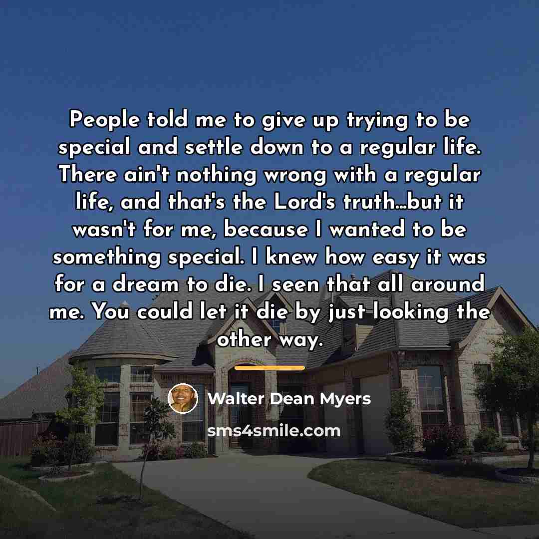 “People told me to give up trying to be special…” quote by Walter Dean Myers