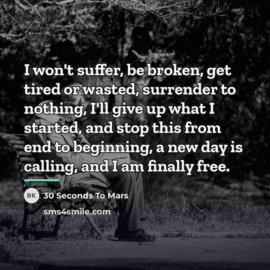 “I won't suffer, be broken, get tired or wasted, surrender…” quote by 30 Seconds To Mars