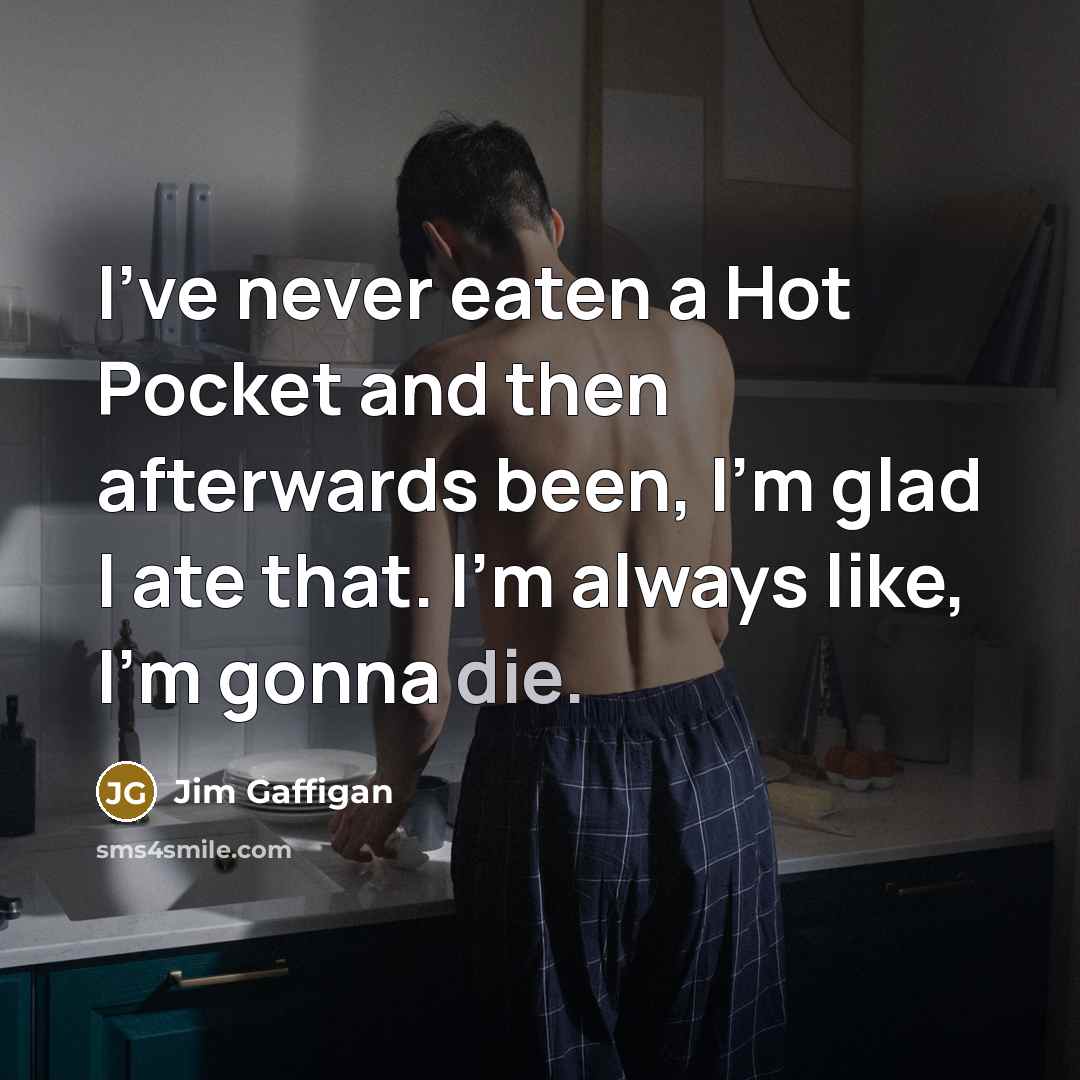 “I've never eaten a Hot Pocket and then afterwards been,…” quote by Jim Gaffigan