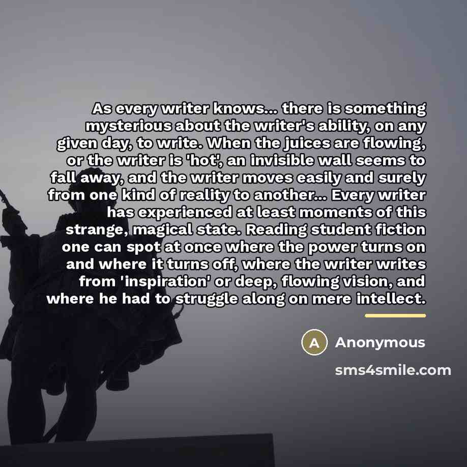 “As every writer knows... there is something mysterious about the…” quote by Anonymous