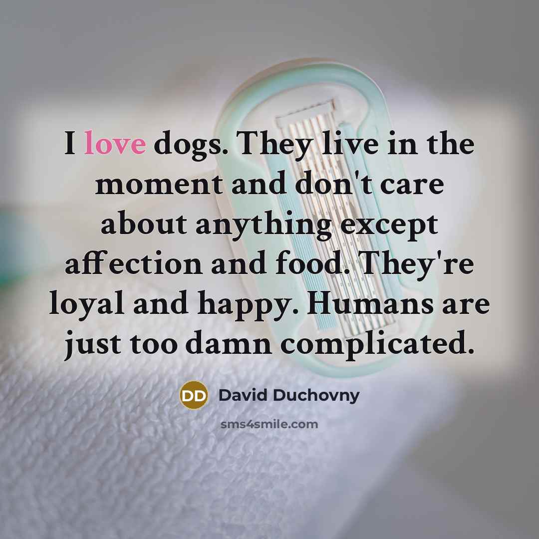 “I love dogs. They live in the moment and don't…” quote by David Duchovny