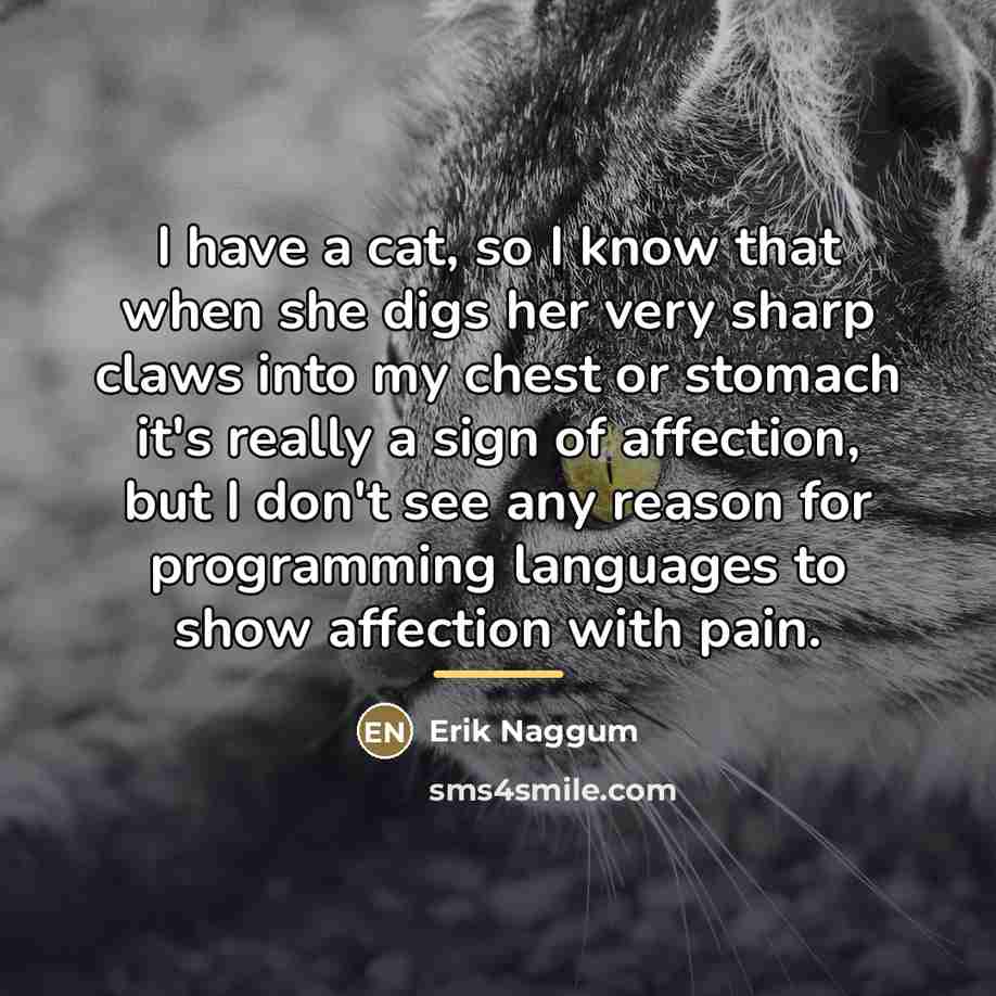 “I have a cat, so I know that when she…” quote by Erik Naggum