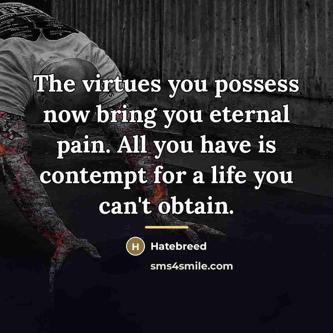 “The virtues you possess now bring you eternal pain. All…” quote by Hatebreed