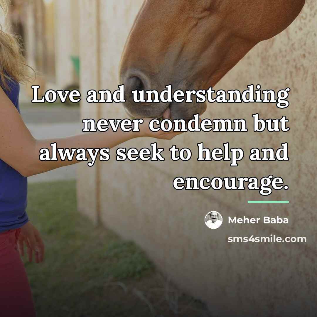 “Love and understanding never condemn but always seek to help…” quote by Meher Baba