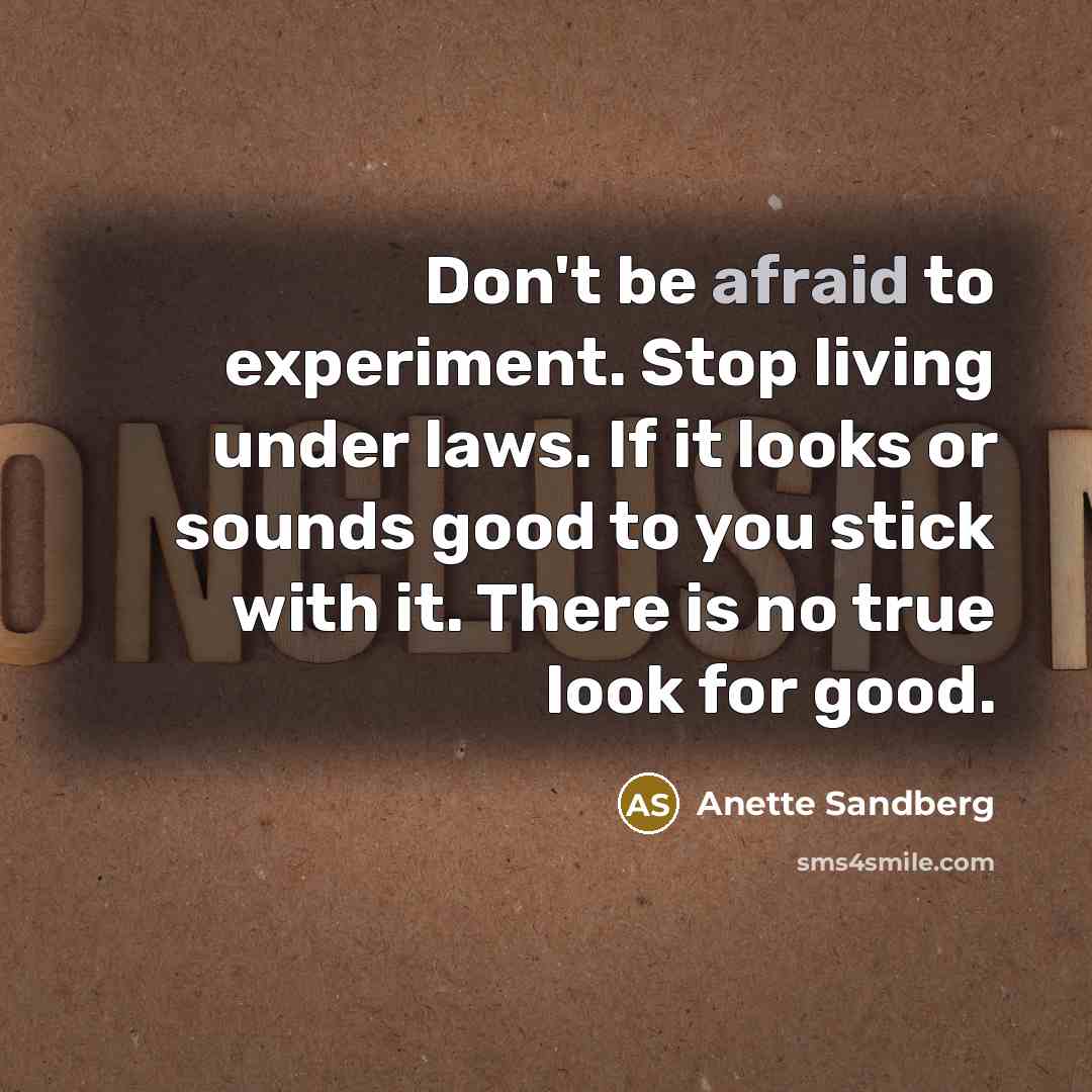 “Don't be afraid to experiment. Stop living under laws. If…” quote by Anette Sandberg