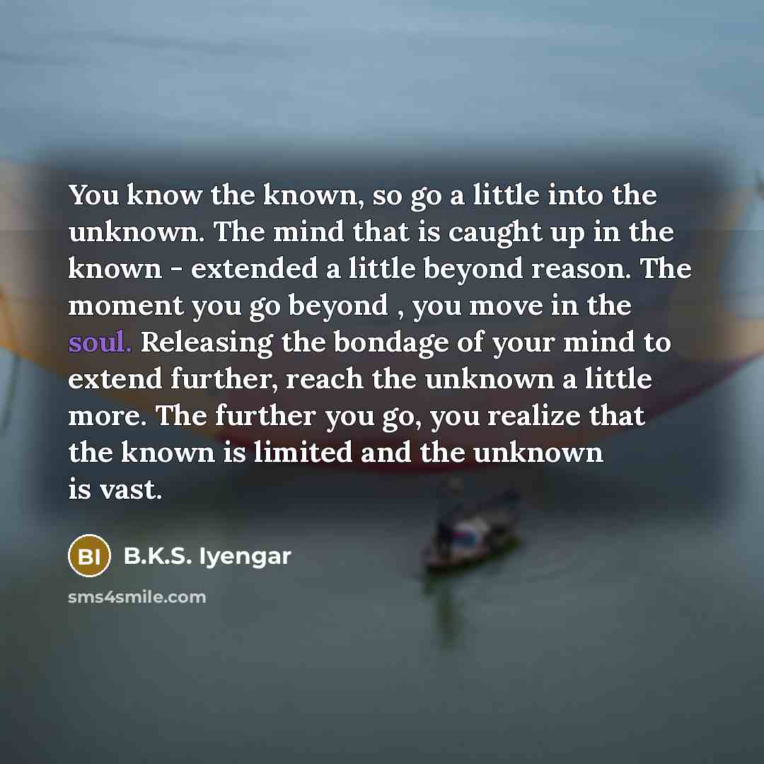 “You know the known, so go a little into the…” quote by B.K.S. Iyengar