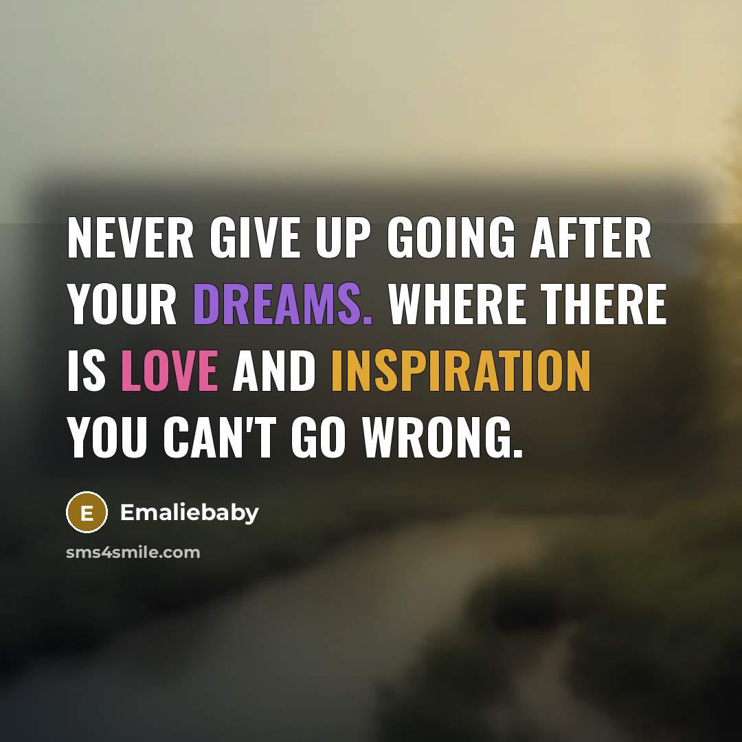“Never give up going after your dreams. Where there is…” quote by Emaliebaby