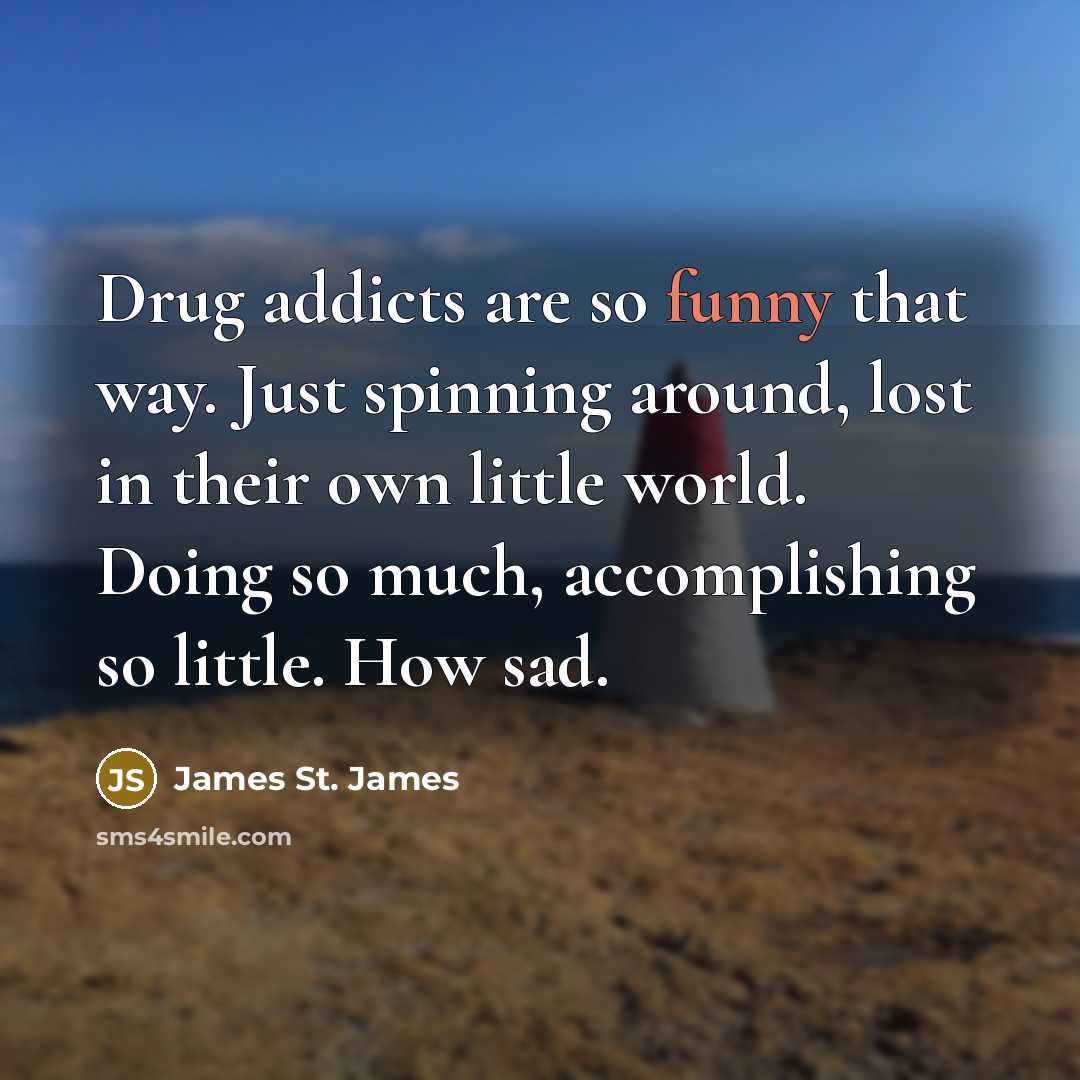 “Drug addicts are so funny that way. Just spinning around,…” quote by James St. James