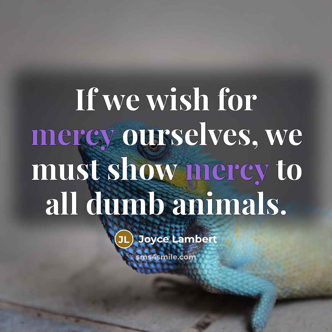“If we wish for mercy ourselves, we must show mercy to all dumb animals.” quote by Joyce Lambert