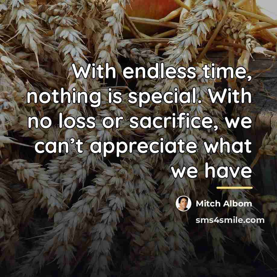 “With endless time, nothing is special. With no loss or…” quote by Mitch Albom