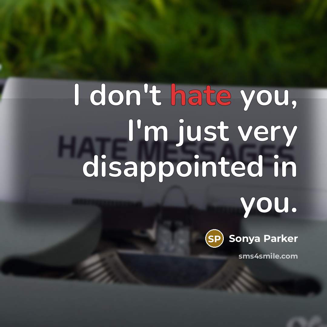 “I don't hate you, I'm just very disappointed in you.…” quote by SONYA PARKER