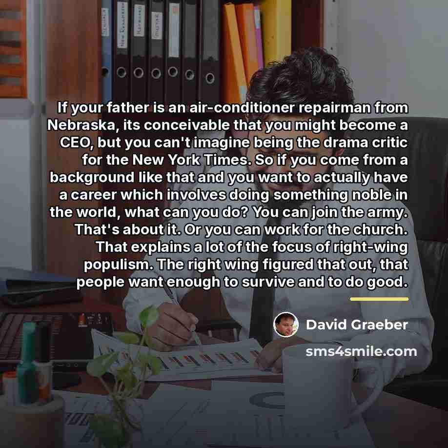 “If your father is an air-conditioner repairman from Nebraska, its…” quote by David Graeber