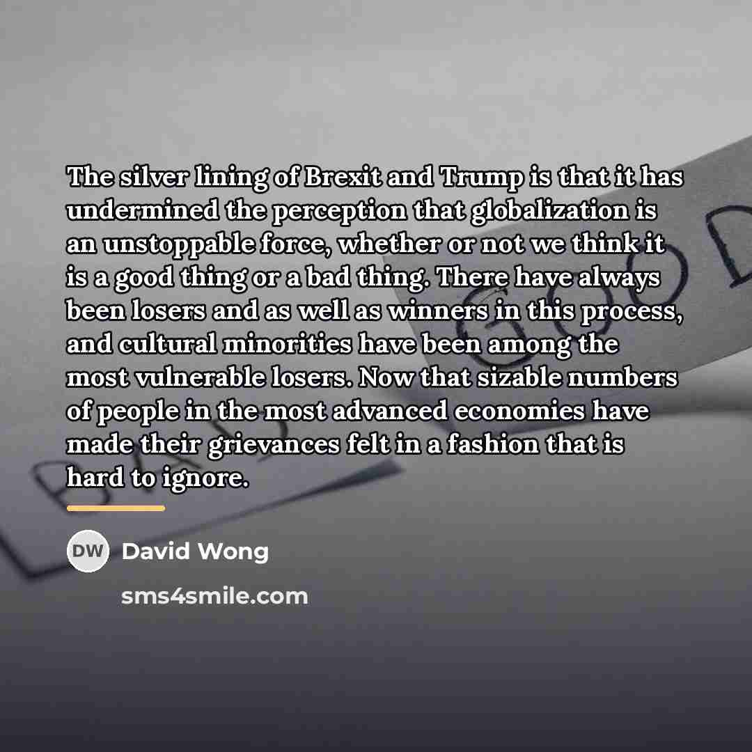 “The silver lining of Brexit and Trump is that it…” quote by David Wong