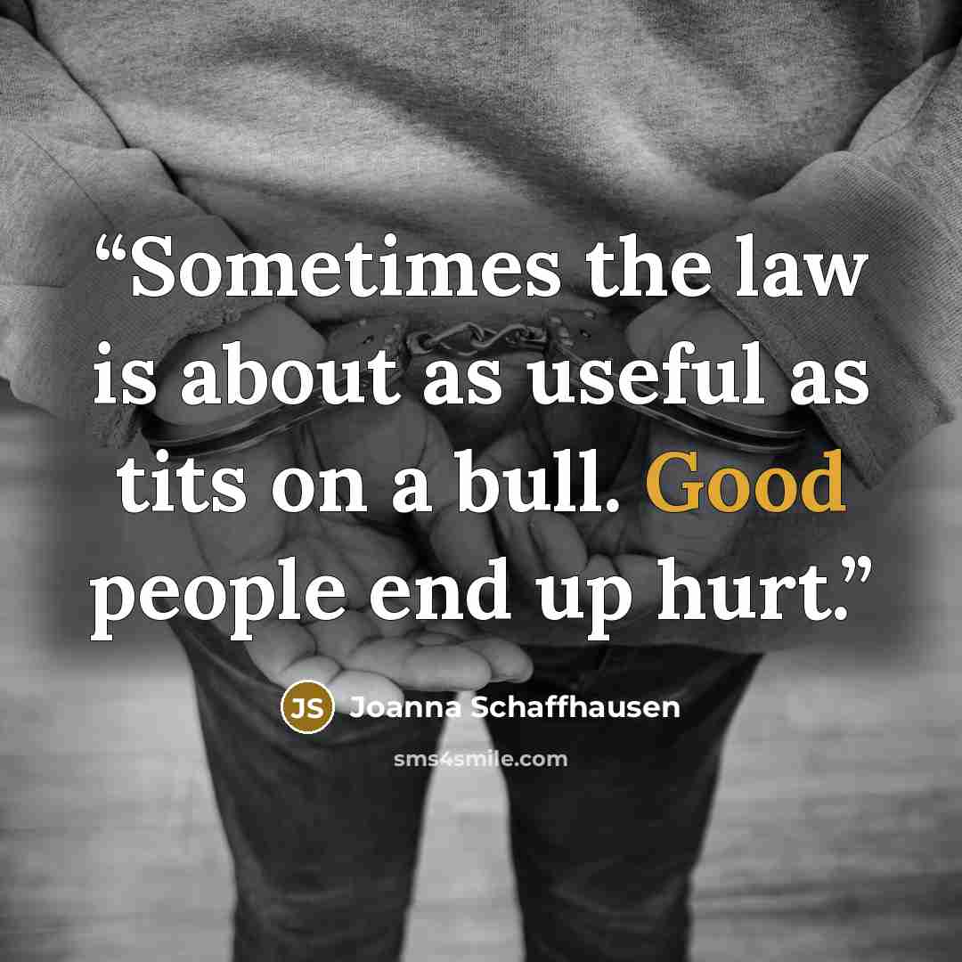 “Sometimes the law is about as useful as tits on a bull. Good people end up hurt.” quote by Joanna Schaffhausen
