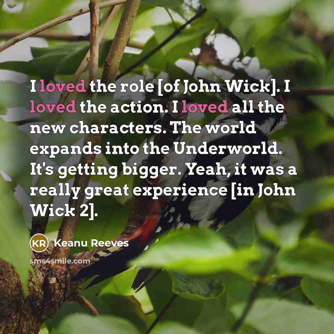 “I loved the role [of John Wick]. I loved the…” quote by Keanu Reeves