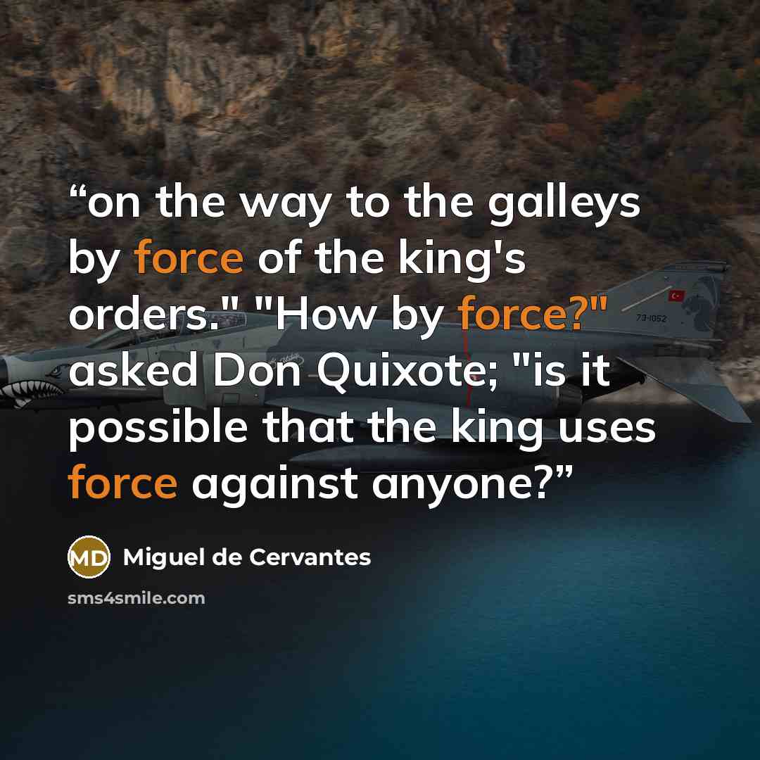“on the way to the galleys by force of the king's orders." "How by force?" asked Don Quixote; "is it possible that the king uses force against anyone?” quote by Miguel De Cervantes