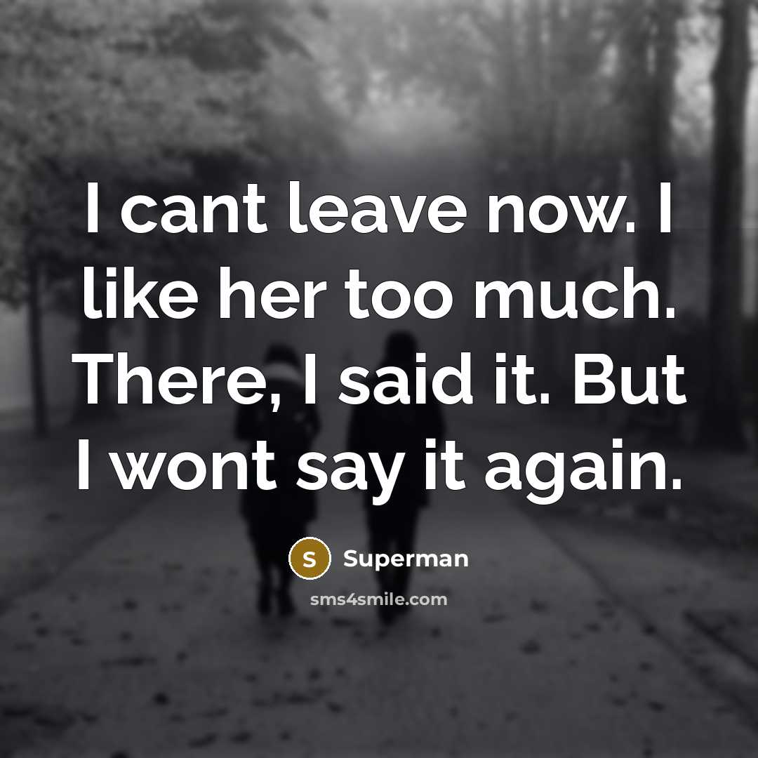 “I cant leave now. I like her too much. There,…” quote by Superman