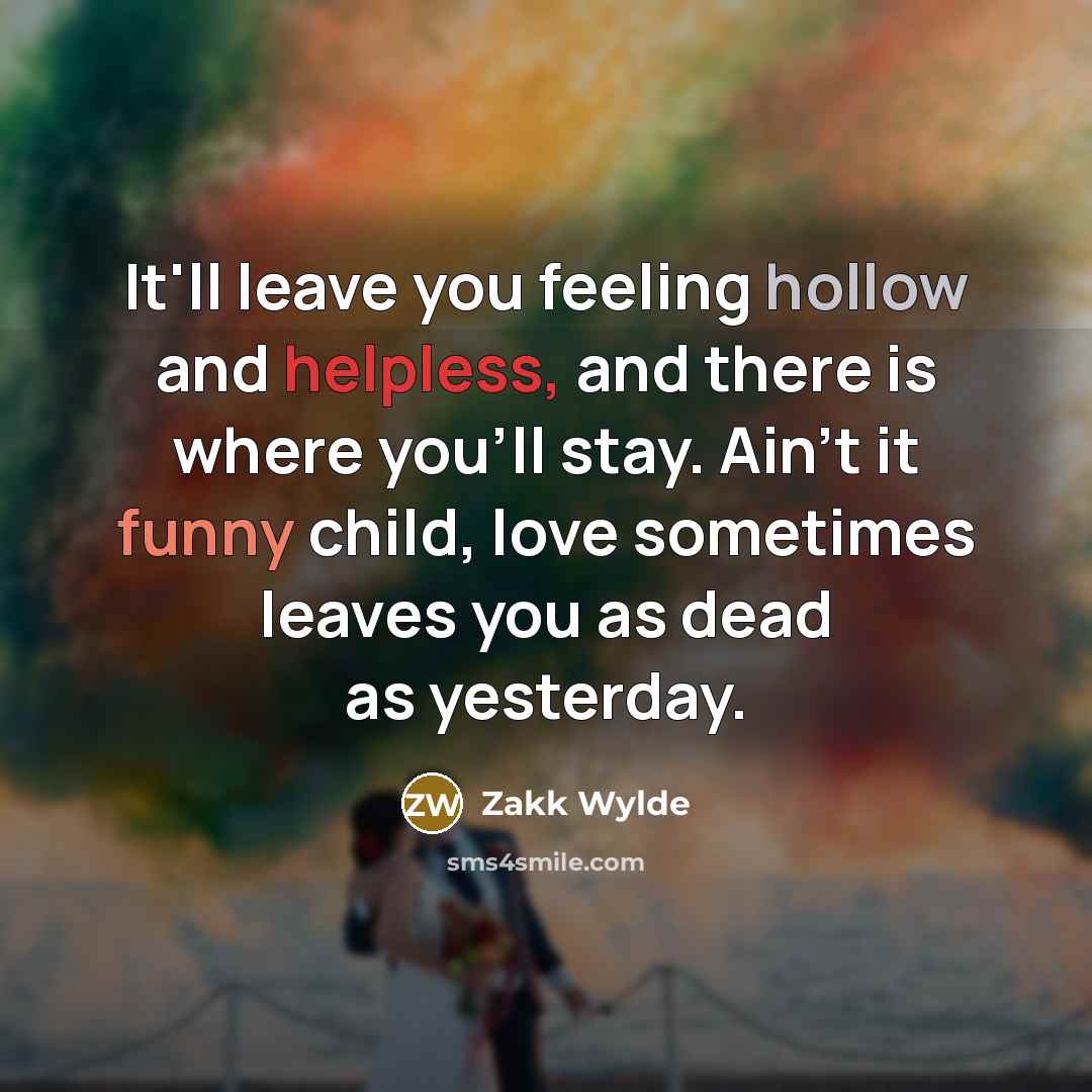 “It'll leave you feeling hollow and helpless, and there is…” quote by Zakk Wylde