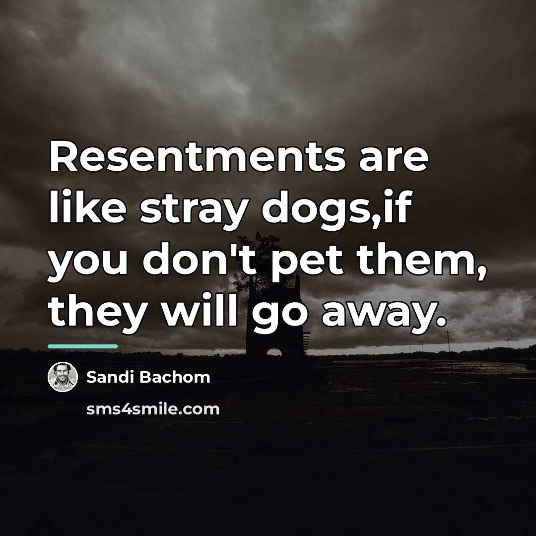 “Resentments are like stray dogs,if you don't pet them, they…” quote by Sandi Bachom