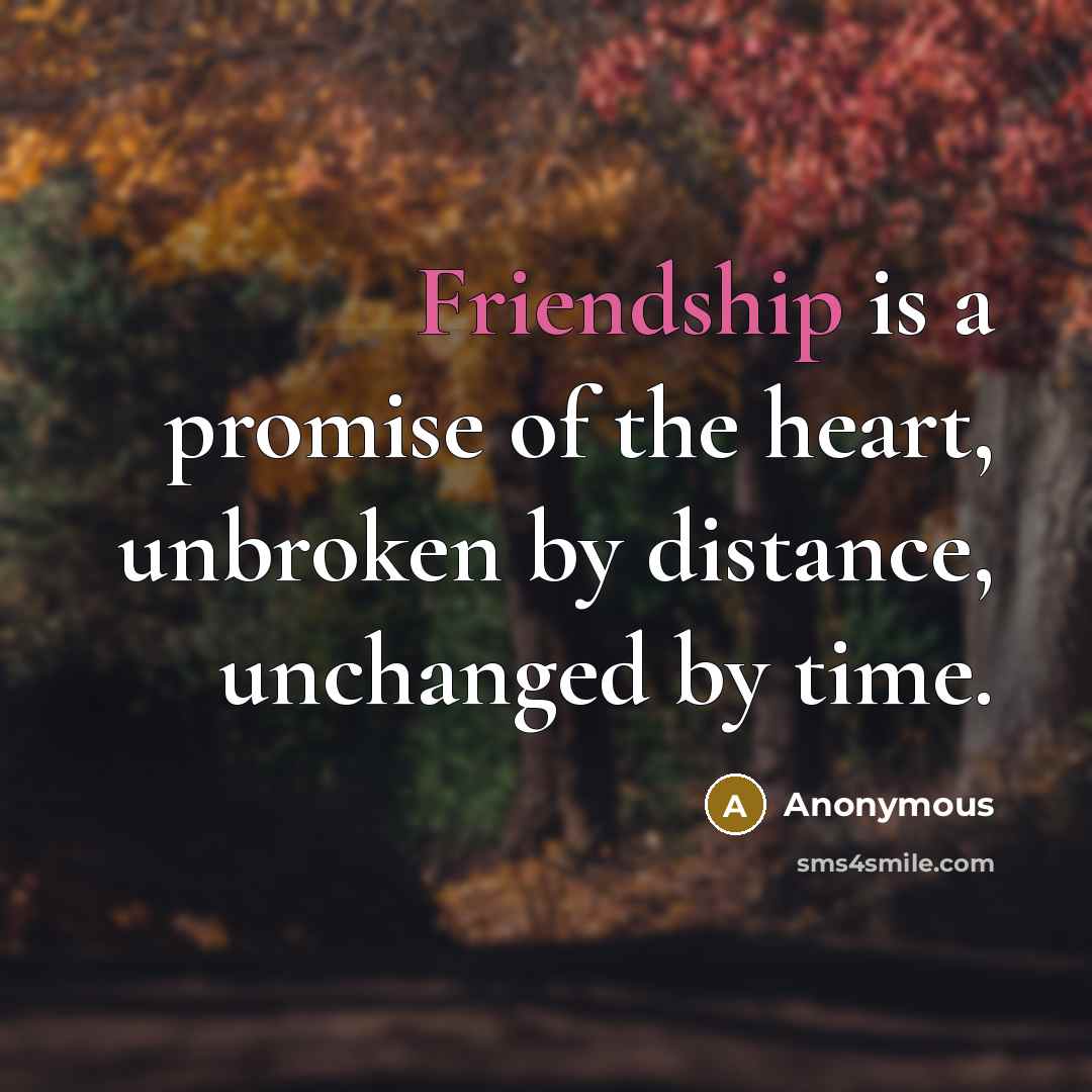 “Friendship is a promise of the heart, unbroken by distance,…” quote by Anonymous