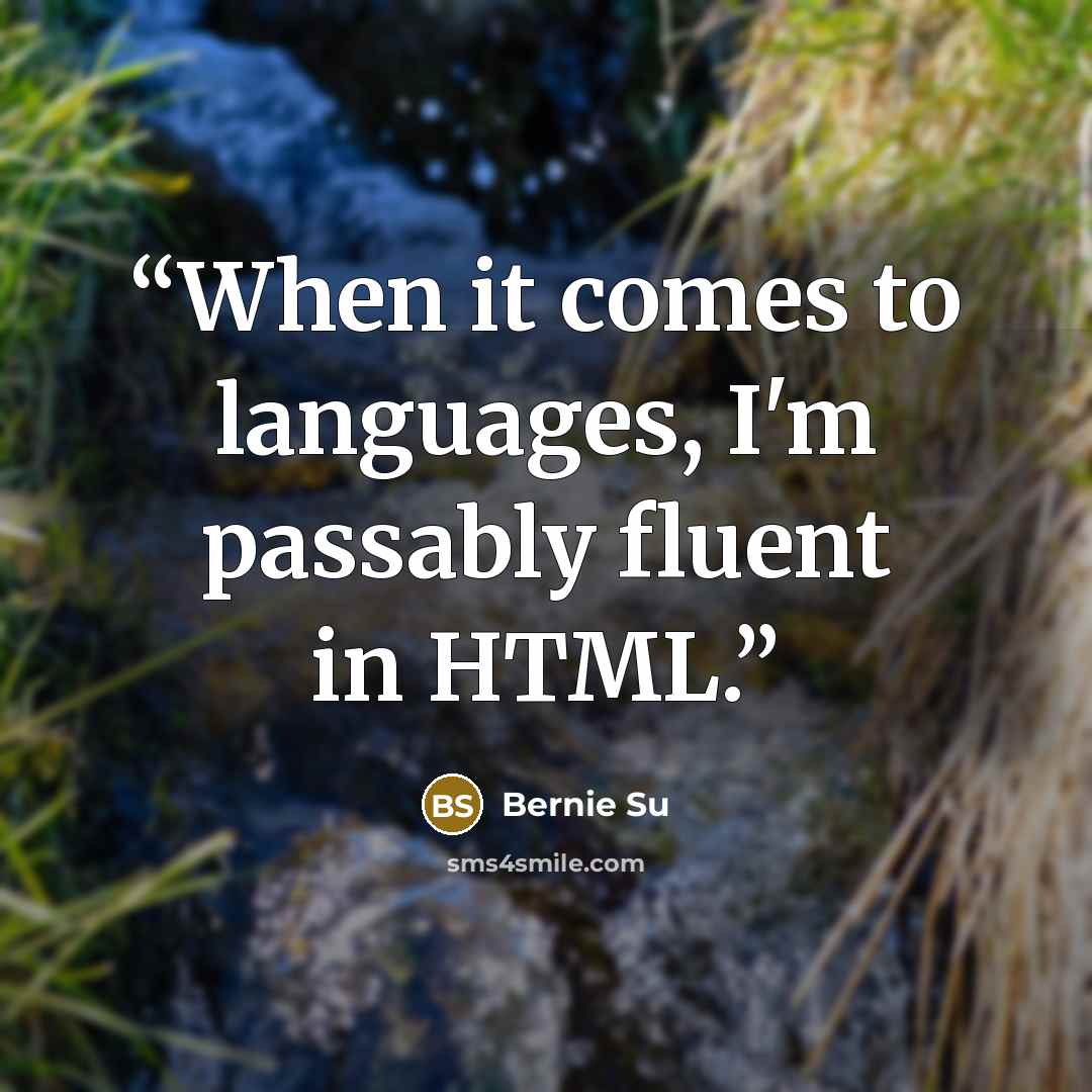 “When it comes to languages, I'm passably fluent in HTML.” quote by Bernie Su