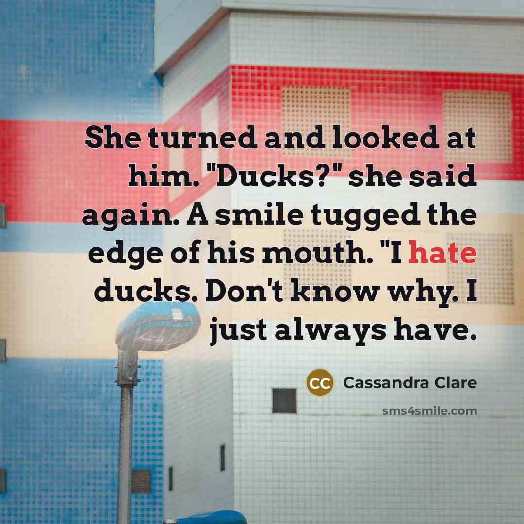 “She turned and looked at him. "Ducks?" she said again.…” quote by Cassandra Clare