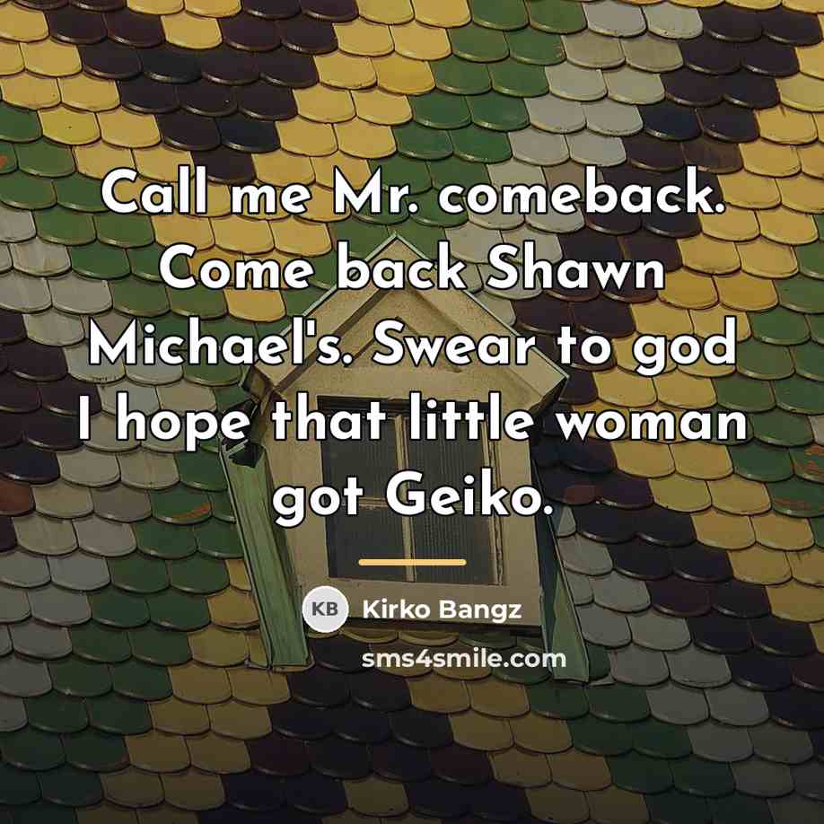 “Call me Mr. comeback. Come back Shawn Michael's. Swear to…” quote by Kirko Bangz