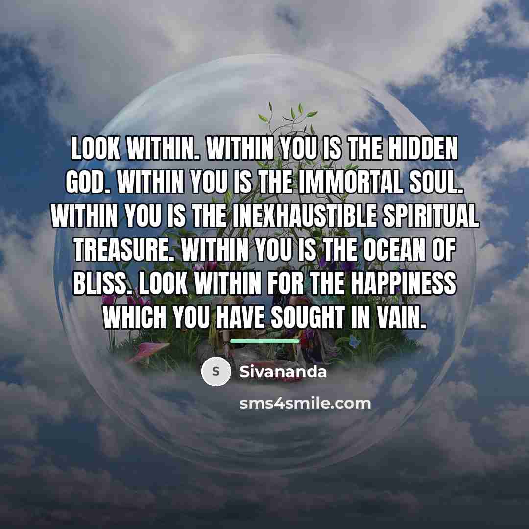 “Look within. Within you is the hidden God. Within you…” quote by Sivananda