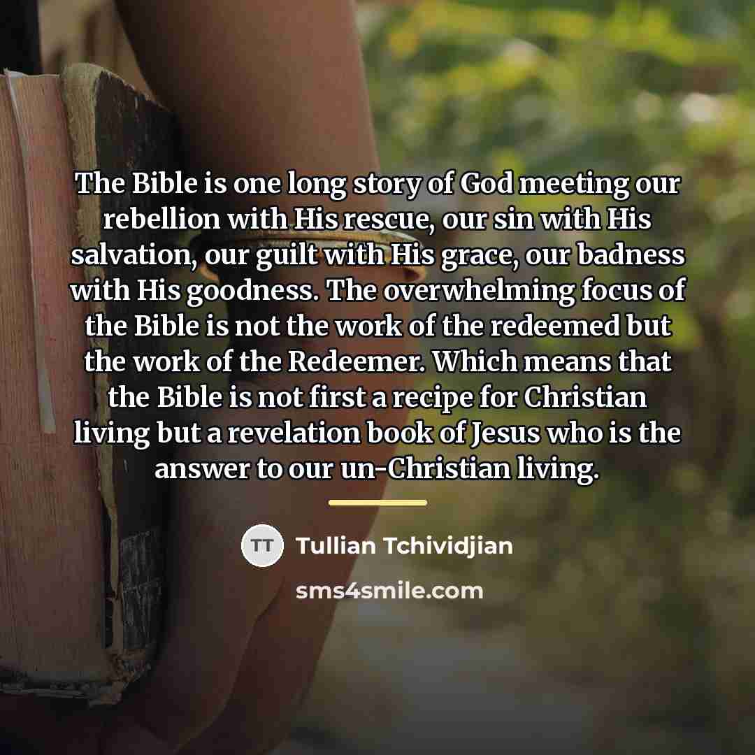 “The Bible is one long story of God meeting our…” quote by Tullian Tchividjian
