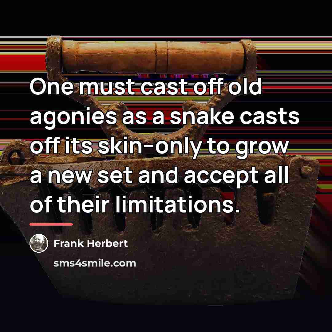 “One must cast off old agonies as a snake casts…” quote by Frank Herbert