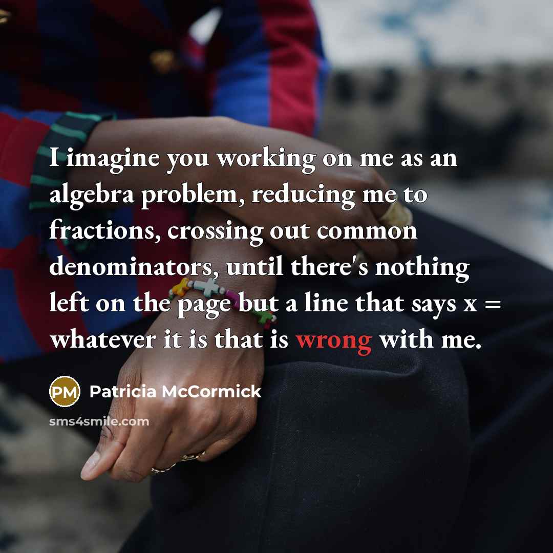 “I imagine you working on me as an algebra problem,…” quote by Patricia McCormick