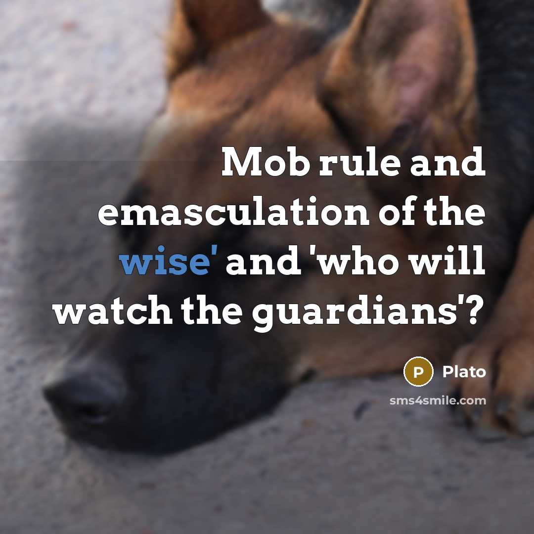 “Mob rule and emasculation of the wise' and 'who will…” quote by Plato
