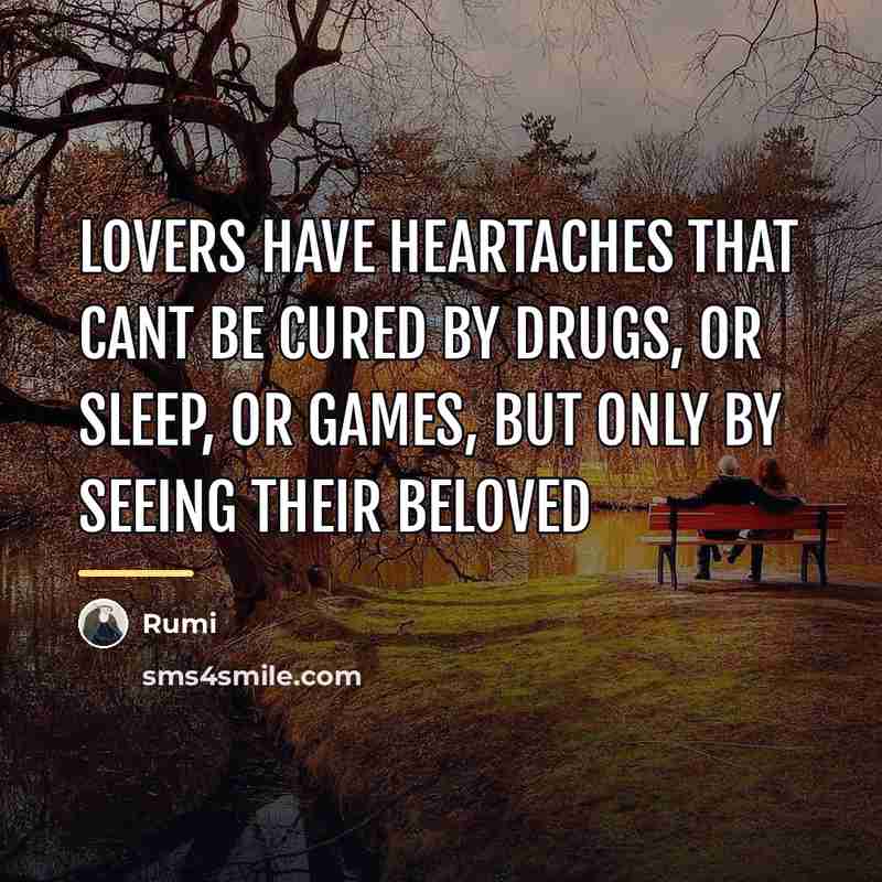 “Lovers have heartaches that cant be cured by drugs, or…” quote by Rumi