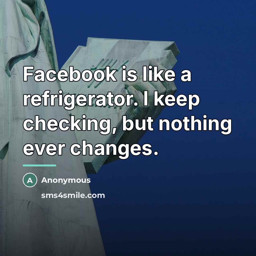 “Facebook is like a refrigerator. I keep checking, but nothing…” quote by Anonymous