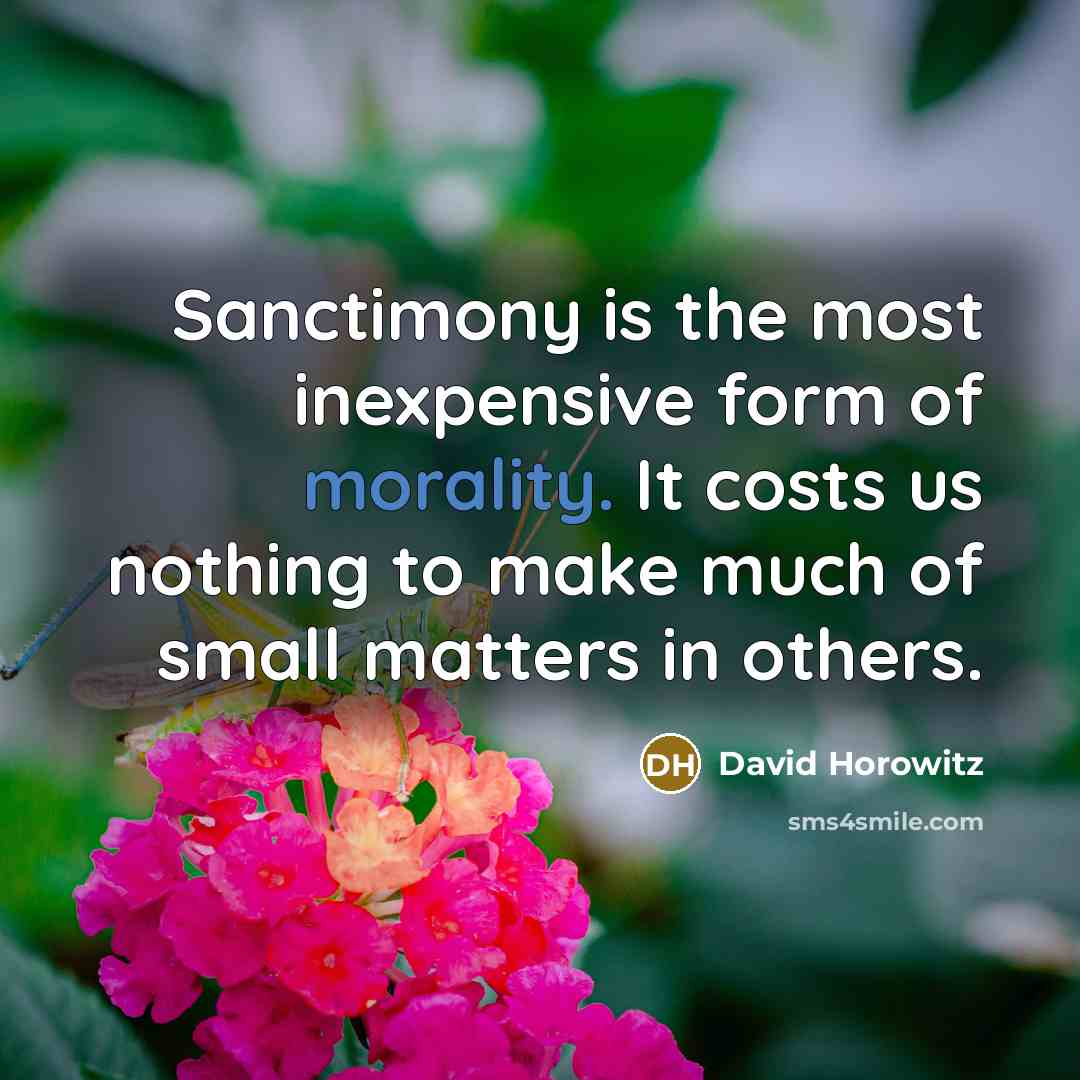 “Sanctimony is the most inexpensive form of morality. It costs…” quote by David Horowitz