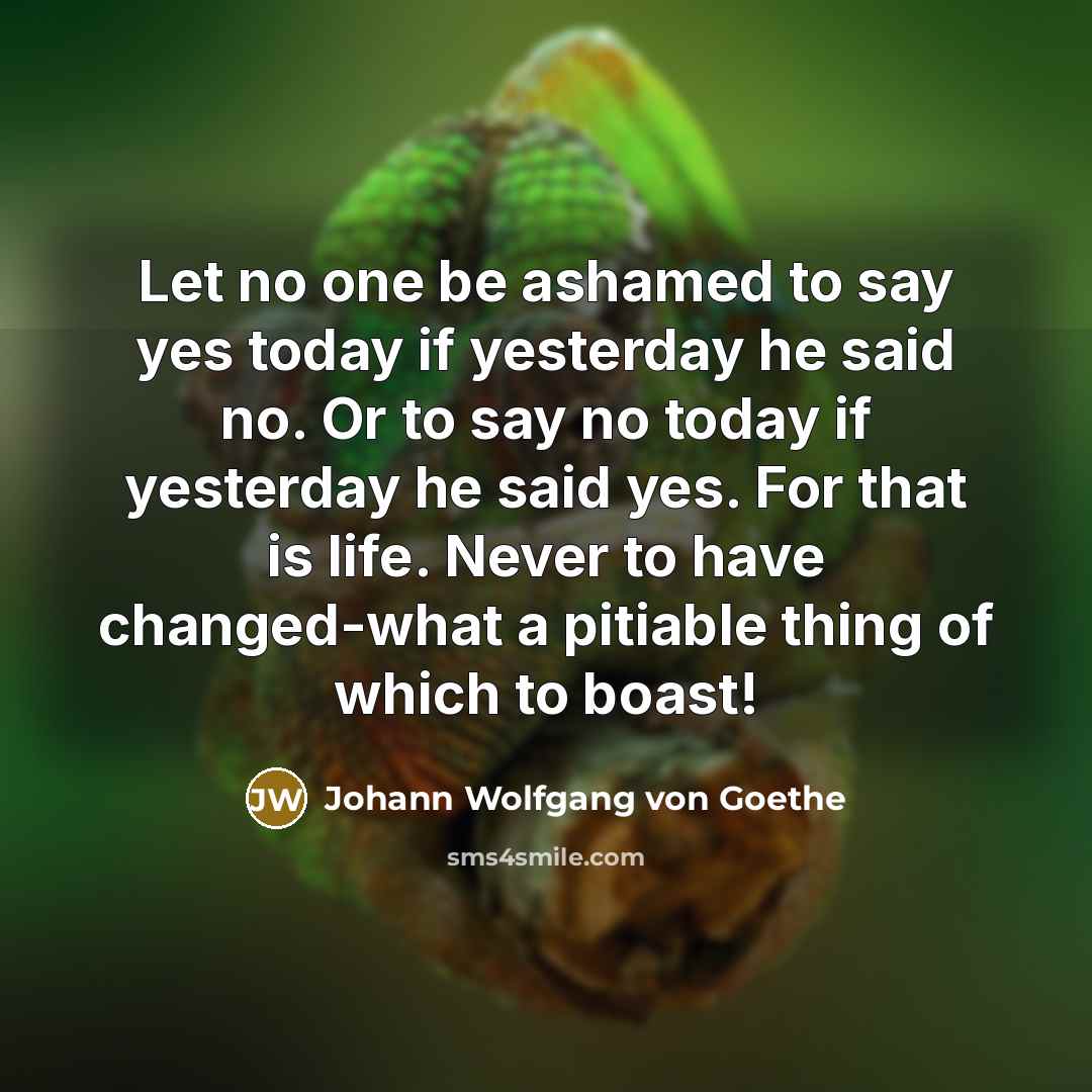 “Let no one be ashamed to say yes today if…” quote by Johann Wolfgang von Goethe