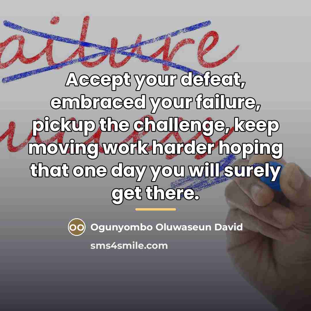 “Accept your defeat, embraced your failure, pickup the challenge, keep…” quote by Ogunyombo Oluwaseun David