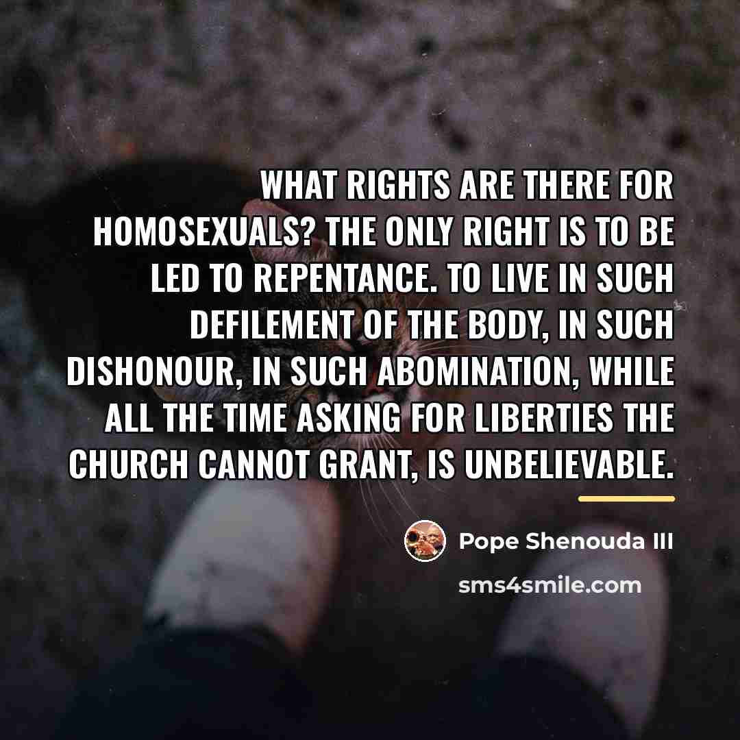 “What rights are there for homosexuals? The only right is…” quote by Pope Shenouda III