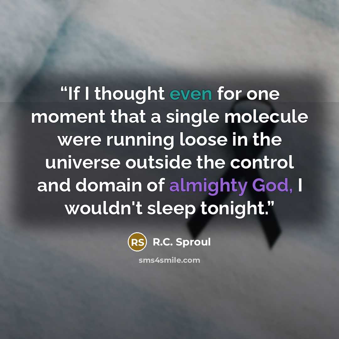 “If I thought even for one moment that a single molecule were running loose in the universe outside the control and domain of almighty God, I wouldn't sleep tonight.” quote by R.C. Sproul
